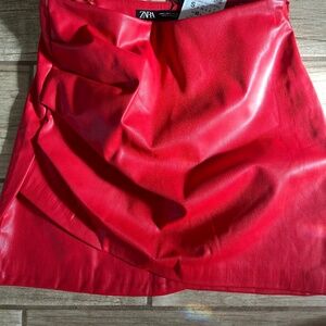 Zara red faux leather mini skirt